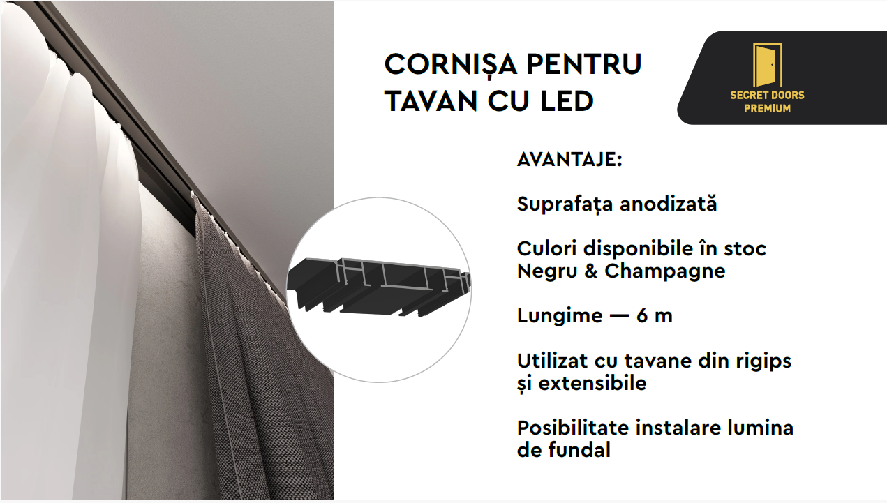 Cornișă pentru tavan cu LED